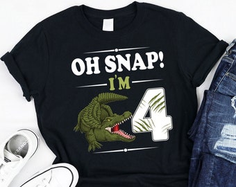 Oh Snap! Koszulka z nadrukiem „I&#39;m 4 Crocodile”, podkoszulek, bluza z kapturem, zabawne prezenty dla dzieci z motywem „Crocodile” na 4 urodziny, urocze koszulki dla miłośników krokodyli dla chłopców, którzy kończą 4 lata
