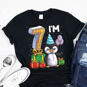 Im 7 penguin Birthday Shirt, Tank, Hoodie, Funny penguin 7th Birthday kids Theme, Cute Shirts For penguin lovers Boys girls turning 7