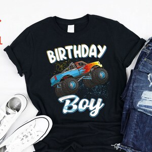 Birthday Boy Monster Truck Bday Party Themed Decors Supplies Big Size Crushing Cars Lovers Tshirt Hoodie For Men Kids Boys Girls Women Gifts