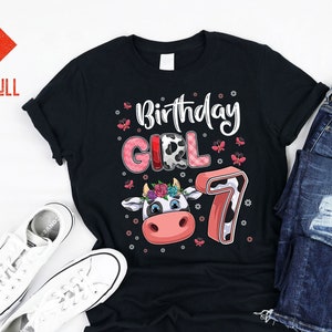 Sept 7 ans Septième 7ème anniversaire Fille Vache Ferme Thème Bday Party Décoration Fournitures Favoriser Vache Fille Chemise Hoodie Cadeau Fille Enfants Toddler