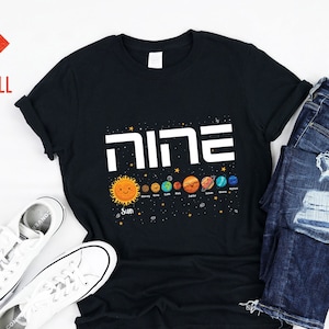 Solar System Planets 9 Nine Years Old Ninth 9th Astronaut Birthday Girl Boy Outer Space Theme Bday Party Decors Tshirt Gift Girls Kids Boys