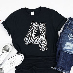 Zebra vier 4 jaar oud vierde 4e verjaardag meisje jongen wild leven safari thema verjaardagsfeestje decors benodigdheden tshirt cadeau meisjes kinderen peuters jongens