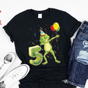 Five 5 Years Old Fifth 5th Bday Funny Dab Frog Birthday Amphibians Frog Themed Party Decors Supplies Tshirt Kids Boys Girls Toddlers Gifts
