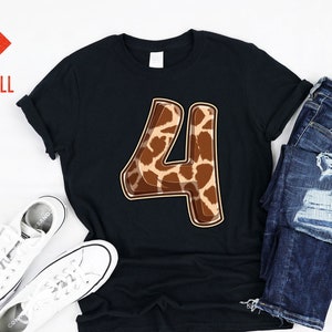 Giraf vier 4 jaar oud vierde 4e verjaardag meisje jongen wild leven safari thema verjaardagsfeestje decors benodigdheden tshirt cadeau meisjes kinderen peuters jongens