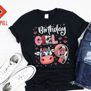 Neuf 9 ans Neuf neuvième 9e anniversaire Fille Vache Ferme Thème Bday Party Décoration Fournitures Favorise Vache Fille Tshirt Hoodie Cadeau Fille Enfants Tout-petit