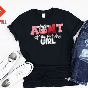 Tante De l’anniversaire Fille Vache Ferme Thème Bday Party Décoration Fournitures Vache Fille Famille Assorti Tshirt Hoodie Cadeau Filles Enfants Hommes Femmes