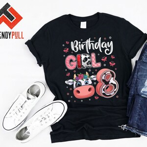 Huit 8 ans Huitième 8ème anniversaire Fille Vache Ferme Thème Bday Party Décoration Fournitures Favoriser Cow Girl Tshirt Hoodie Gift Girl Kids Toddler