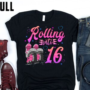 Benutzerdefinierte Rollschuh-Geburtstags-Shirt Rolling Into 16 Jahre Lets Roll ich bin Drehen 16 Roller Skate t-Skating Geburtstag Mädchen Shirt Roller Girl