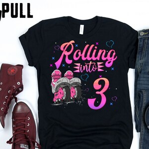 Benutzerdefinierte Rollschuh-Geburtstags-Shirt Rolling Into 3 Jahre Lets Roll ich drehe 3 Roller Skate TShirt Skating Geburtstag Mädchen Shirt Roller Girl