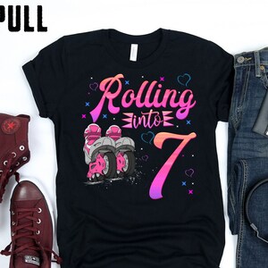 custom roller skate birthday shirt  Rolling Into 7 years Lets Roll I&#39;m Turning 7 Roller Skate TShirt Skating Birthday girl shirt Roller Girl