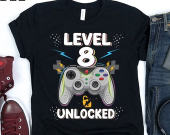 Gaming 8th Birthday Shirt, Eight Year Old Birthday, 8 Years Old, 8th Birthday Boy Video Game Shirt, Level 8 Unlocked, Gamer Birthday Party