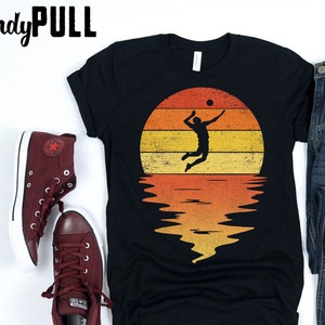 Camiseta de voleibol 60s, 70s, 80s vintage retro puesta de sol Voleibol Camiseta, tanque, sudadera, sudadera, para hombres mujeres niños regalo