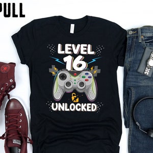 Gaming 16th Birthday Shirt , Sixteen Year Old Birthday , 16th Birthday Boy Video Game Shirt , Level 16 Unlocked , Gamer Birthday Party