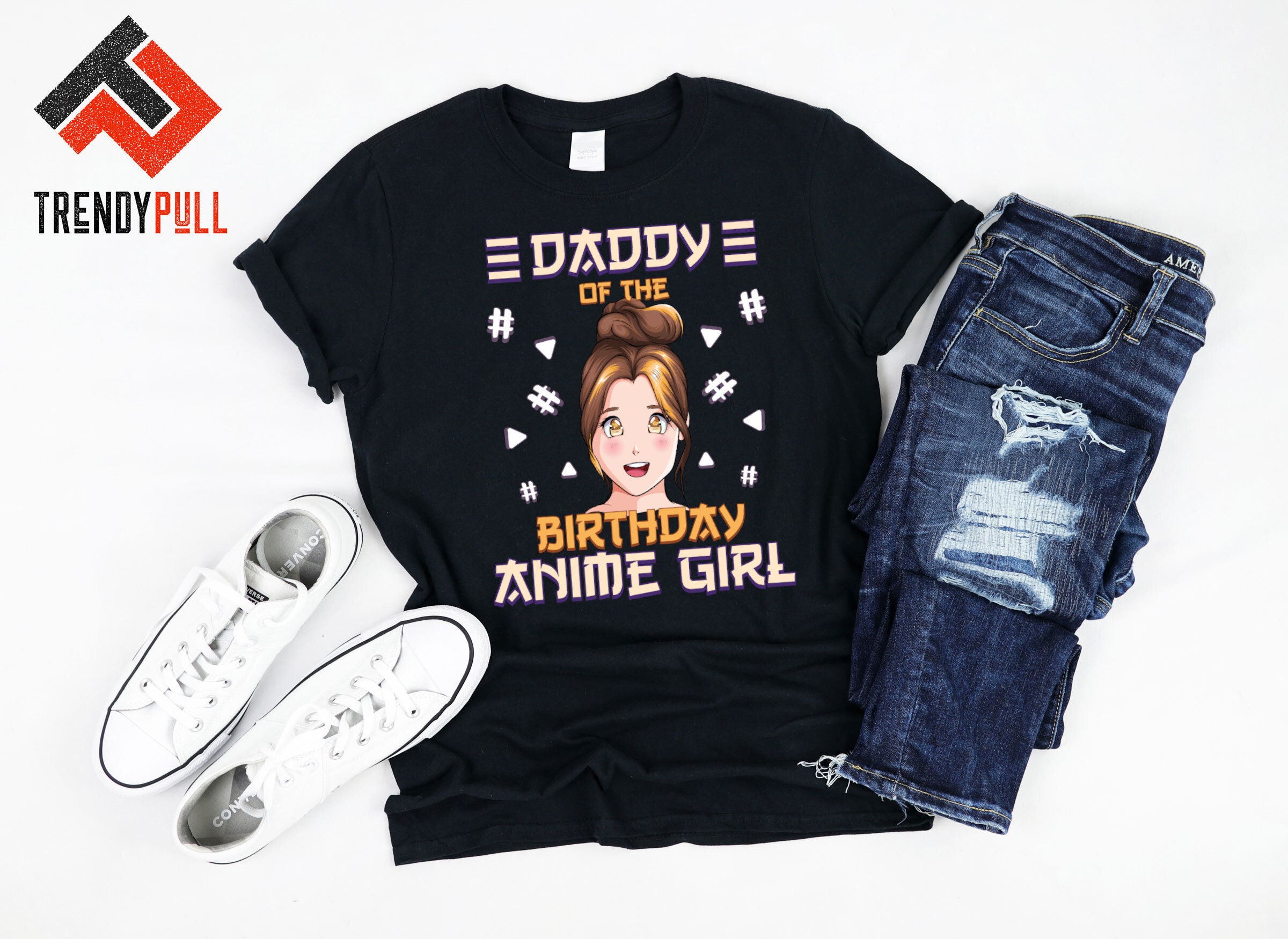 Koszulka z anime Daddy of the Birthday Otaku Girl, Tank, Hoodie, Party Manga Anime Gifts T-shirt, Cute Matching Family Otaku Shirts