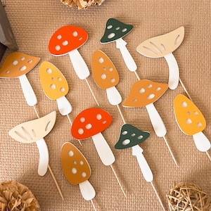 Mushroom Cupcake Toppers ~ Mushroom Baby Shower ~ A Little Mushroom is on the Way ~ Cottagecore ~ Cake Picks ~ Toadstool Party