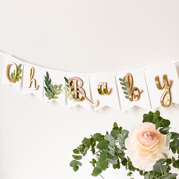 Baby Shower Decorations ~ Baby Shower Banner ~ Baby Sprinkle Decoration ~ Oh Baby Banner ~ Gender Neutral ~ Greenery Gold ~ Baby Shower Sign