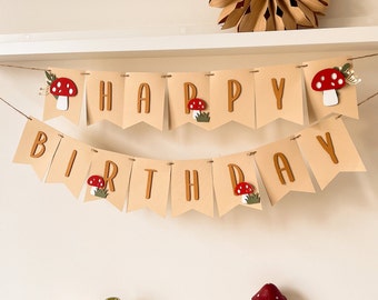 Mushroom Birthday Banner - Enchanted Forest Party Decorations