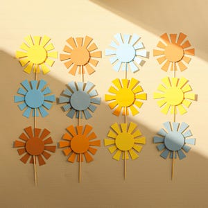 Here Comes The Son Cupcake Toppers ~ Sun Baby shower  ~ You Are My Sunshine ~ Cake Picks ~ Boho Sunshine Cupcake Toppers ~  Retro Sun Party
