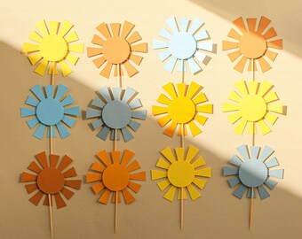 Sun Cupcake Toppers - Here Comes The Son - Boho Baby Shower