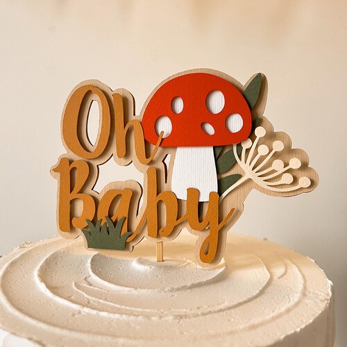 Mushroom Oh Baby Cake Topper - Fun Guy Cottagecore Baby Shower Decor
