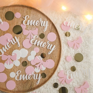 Pink Bow Confetti - Custom Baby Name Shower & Birthday Party Decorations
