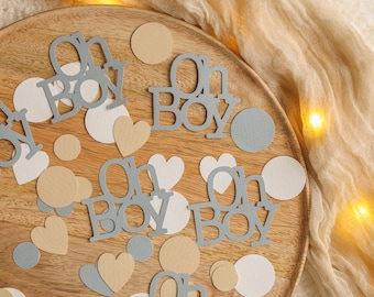 Oh Boy Confetti Dusty Blue - Minimalist Baby Shower - Blue Jean