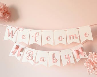 Coquette Baby Shower Banner - Pink Bow Party Decor - Custom Name