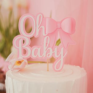 Pink Bow Cake Topper - Coquette Baby Shower Decoration