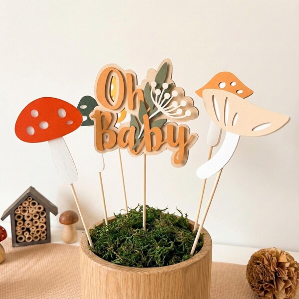 Cottagecore Mushroom Baby Shower Centerpiece - Enchanted Forest Table Decor
