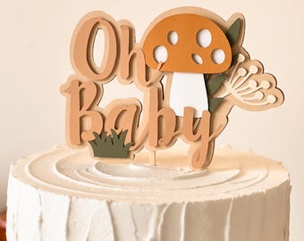 Oh Baby Mushroom Cake Topper - Fungi Baby Shower Decorations