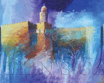 Jerusalén de oro -Jerusalén - Judaico - Pintura judía - Arte moderno judío - Tierra Santa - Impresión sobre lienzo - Enrollado en tubo - Envío gratis