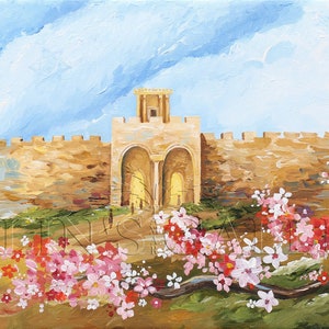 Geulah -Arte mural judío - Jerusalén, Judaica, Tierra Santa, Mesías - Impresión sobre lienzo - Enrollado en una tina - Envío gratuito