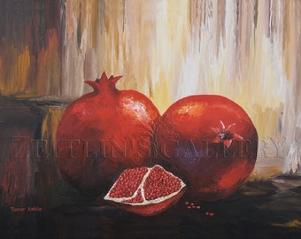 Pomegranate Painting Print, New Home Gift, Fruit Canvas Print - Print on canvas - Rolled up in a tube - Free shipping
