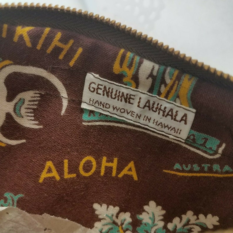 Lauhala Hand Woven Small Clutch Purse Bag Hawaii Tribal Tiki Print Vintage 50/'s 1960s
