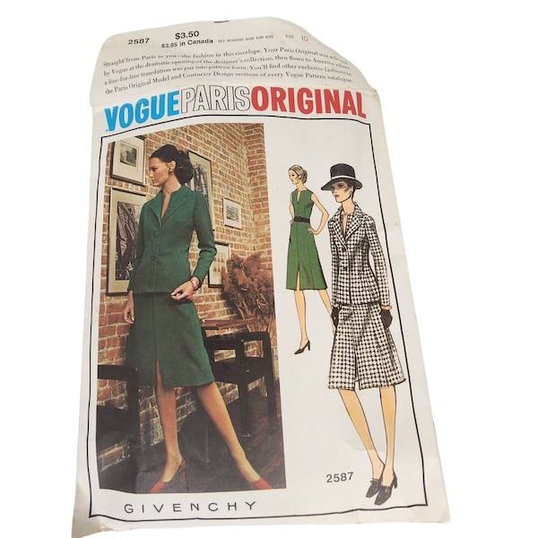 Vogue 2587 Sewing Pattern / Paris Original / Givenchy / Misses Sleeveless Dress and Notch Collar Jacket Size 12 / Designer Dress with Jacket