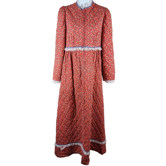 Vintage Red Prairie House Quilted Long Robe Dress… - image 2