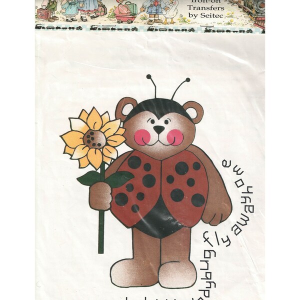 Lady Bug Bear Fly Away Home Dimensional Velour Iron On Transfer Graphic Cache Junction Design by Kathie Ruger