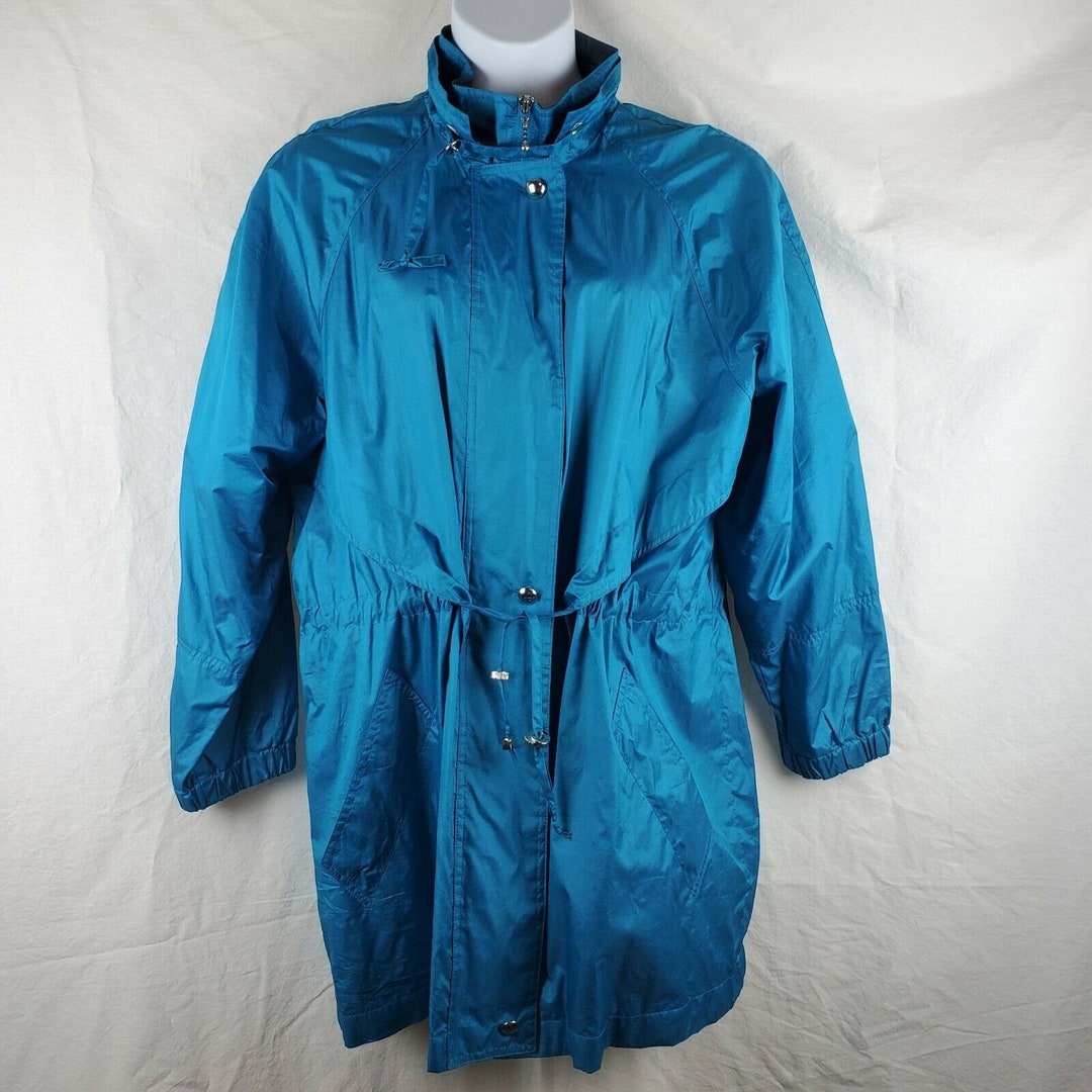 Vintage Komitor Teal Blue Silk Nylon Car Coat Windbreaker Track Jacket