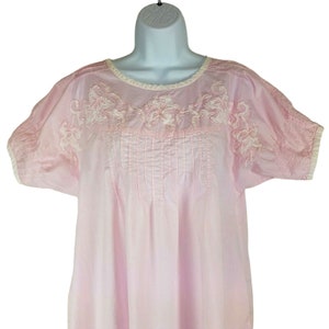 Vintage Sabrina for Mervyns Cotton Nightgown Medium Light Pink Pintucks Embroidered Bodice Short Sleeve
