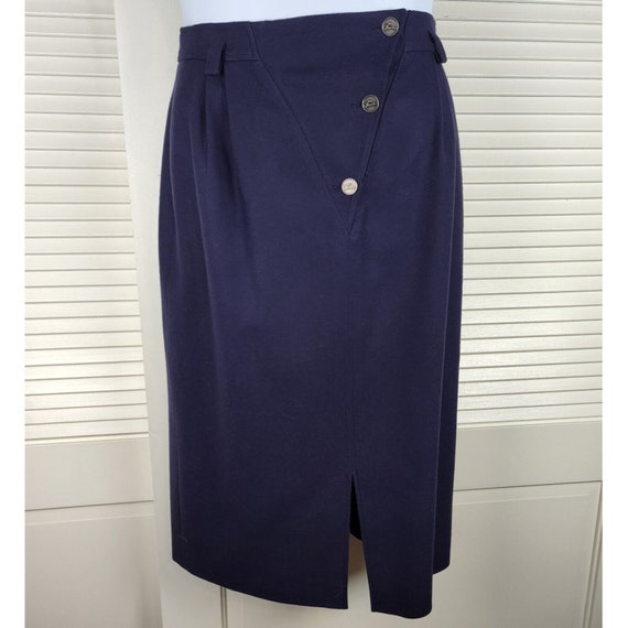 VINTAGE 80s Designer Runway LOUIS FERAUD Pure Wool Navy Blue 