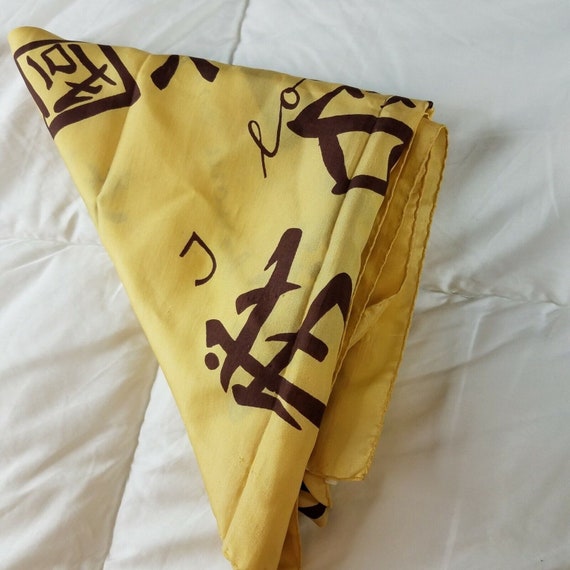 Yellow Silk Scarf Kanji Japanese Calligraphy Tran… - image 8