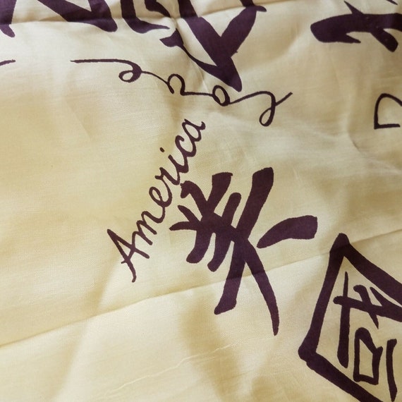 Yellow Silk Scarf Kanji Japanese Calligraphy Tran… - image 6