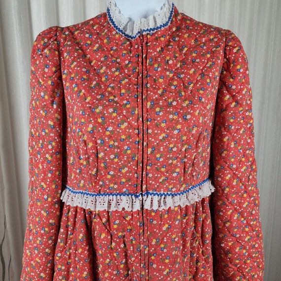 Vintage Red Prairie House Quilted Long Robe Dress… - image 1