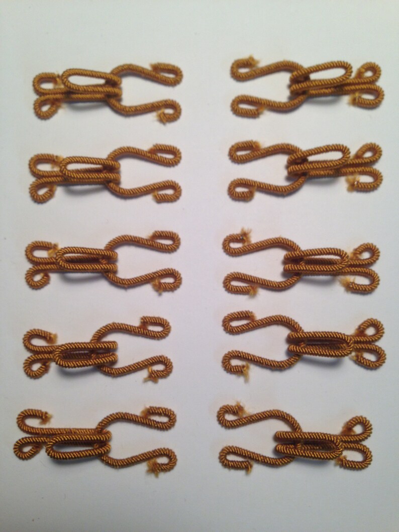 Set of 10 Large Size Gold Fabric Covered Furrier Hooks and Eyes