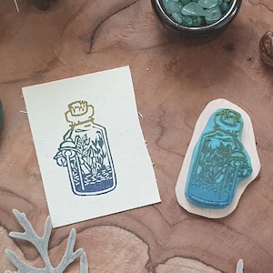 Engraved witch bottle stamp - spell jar witchcraft witchy stationery handmade artisanal stamp grimoire bujo esoteric