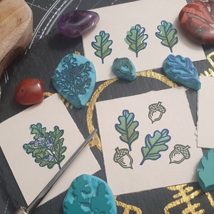 Set de tampons - Chêne - papeterie botanique green witch witchcraft goth scrapbooking plante artisanale gravure handmade stamp divinité