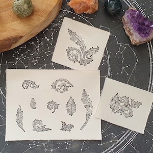 Set de tampons ornements baroques - handmade stamp artisanal bujo scrapbooking grimoire gravure papeterie gith witchcraft art nouveaux