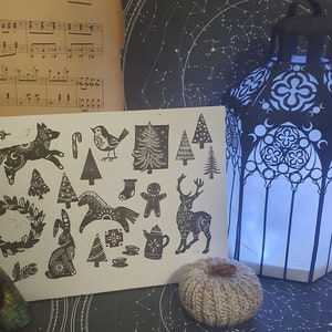 Tampons de noël - papeterie grimoire bujo scrapbook nordic animaux mythologie kolklore renard cerf lapin