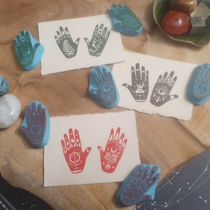 Magische handzegels - stempel handgemaakte ambachtelijke briefpapier grimoire bujo hekserij heksenkast curiosa gravure handlijnkunde ritueel