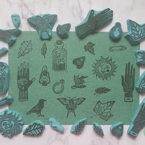 Lot de tampons - sorcellerie witchcraft papeterie grimoire bujo scrapbooking witchy goth artisanale handmade stamp gravure spelljar rituel